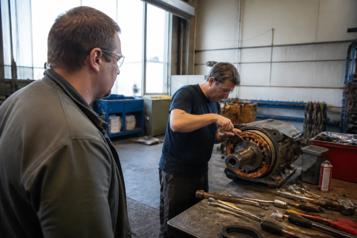 Personne en reconversion observant une activité professionnelle dans un atelier de maintenance
